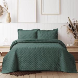 imageTribeca Living Brisbane Oversized Twin Quilt Bedding Set Solid 2Piece Quilted Bedspread Coverlet with Matching Pillow Sham Super Soft Fade and Wrinkle Resistant Quilts Silver GreyAtlantic