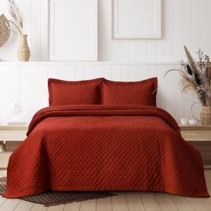 imageTribeca Living Brisbane Oversized Twin Quilt Bedding Set Solid 2Piece Quilted Bedspread Coverlet with Matching Pillow Sham Super Soft Fade and Wrinkle Resistant Quilts Silver GreyRust