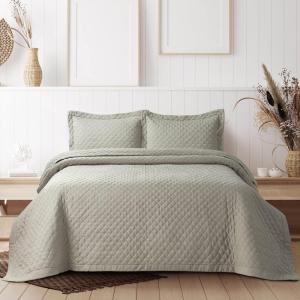 imageTribeca Living Brisbane Oversized Twin Quilt Bedding Set Solid 2Piece Quilted Bedspread Coverlet with Matching Pillow Sham Super Soft Fade and Wrinkle Resistant Quilts Silver GreyCloud