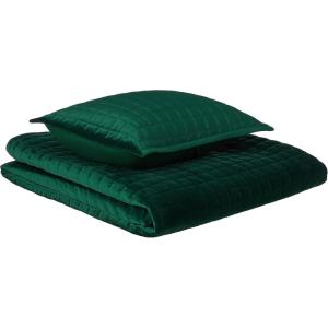 imageTribeca Living Velvet King Quilt Set ThreePiece Box Stitch Bedding Includes Oversized Quilt ampamp Two Shams 260GSM Super Soft Velvet TaupeEmerald Green