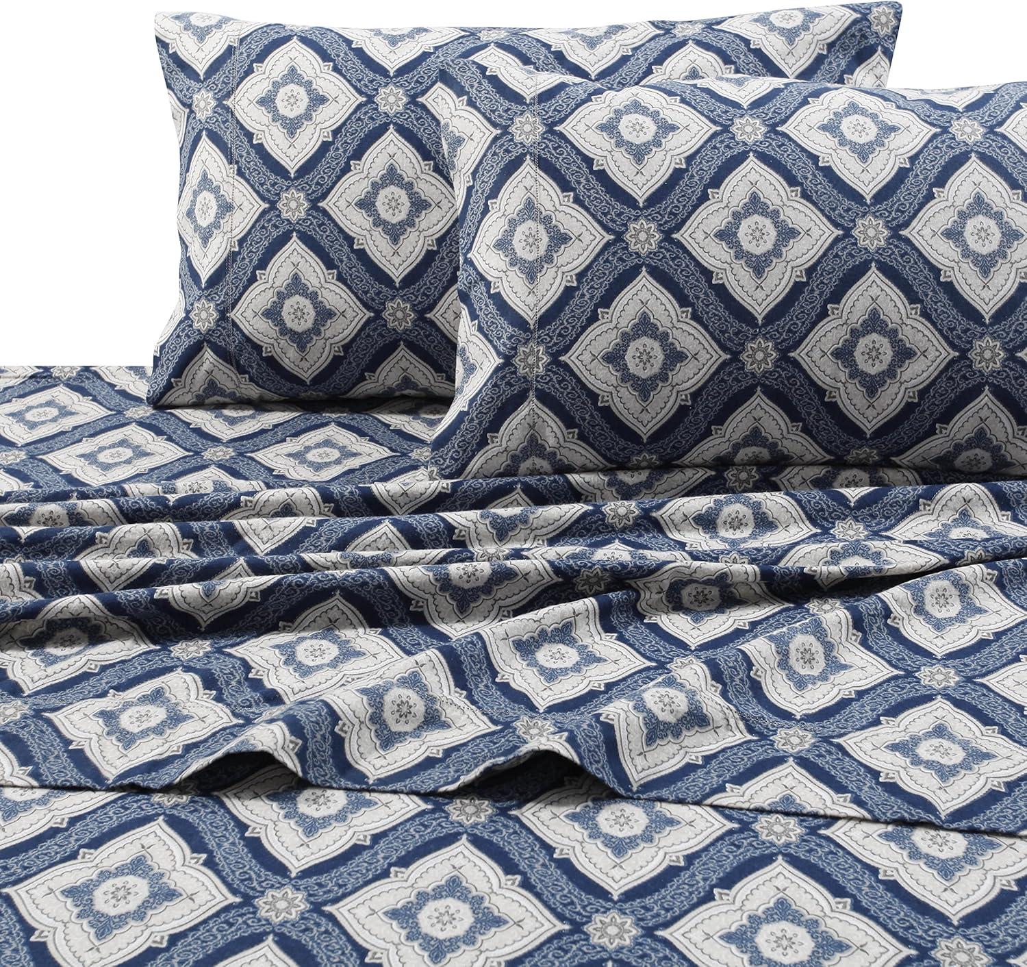 imageTribeca Living 100 Cotton Flannel Sheet Set  200 GSM Deep Pocket Ultra Soft ampamp Cozy California King Damask PrintedFloral