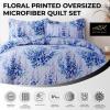 imageAZORES HOME Chloe Floral Printed UltraSoft 2Piece Oversized Quilt Set Easy Care and Fade Resistant  Twin GreenJolie Blue