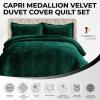imageTribeca Living Oversized Velvet Quilt 2Piece Twin Bed Set 260GSM Soft Quilted Velvet Includes One Quilt ampamp One Sham CamelEmerald Green