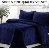 imageTribeca Living Oversized Velvet Quilt 2Piece Twin Bed Set 260GSM Soft Quilted Velvet Includes One Quilt ampamp One Sham CamelNavy Blue
