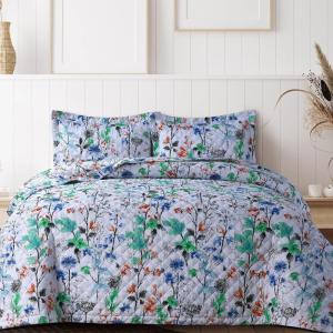imageAZORES HOME Chloe Floral Printed UltraSoft 2Piece Oversized Quilt Set Easy Care and Fade Resistant  Twin GreenChloe Green