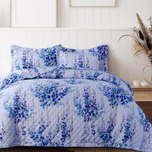 imageAZORES HOME Chloe Floral Printed UltraSoft 2Piece Oversized Quilt Set Easy Care and Fade Resistant  Twin GreenJolie Blue