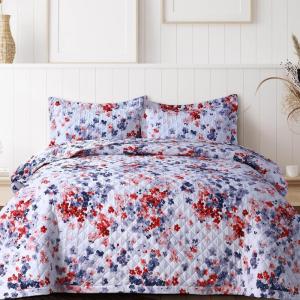 imageAZORES HOME Chloe Floral Printed UltraSoft 2Piece Oversized Quilt Set Easy Care and Fade Resistant  Twin GreenJuliette Red
