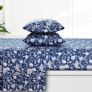 imageAzores 300 Thread Count Organic Cotton Deep Pocket Bed Sheet Set Fits up to 19 Inch Mattress  California King CarolinaYellowDark Blue