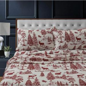 imageTribeca Living 100 Cotton Flannel Sheet Set  200 GSM Deep Pocket Ultra Soft ampamp Cozy California King Damask PrintedDeer Toile Deep Red
