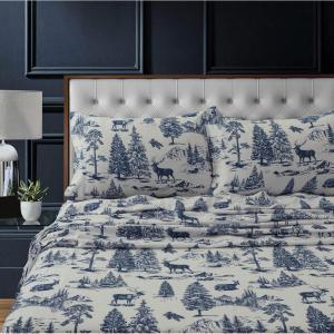 imageTribeca Living 100 Cotton Flannel Sheet Set  200 GSM Deep Pocket Ultra Soft ampamp Cozy California King Damask PrintedDeer Toile Navy