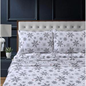 imageTribeca Living 100 Cotton Flannel Sheet Set  200 GSM Deep Pocket Ultra Soft ampamp Cozy California King Damask PrintedLit It Snow