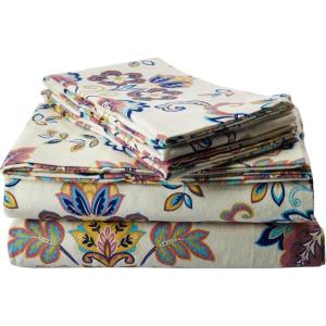imageTribeca Living 100 Cotton Flannel Sheet Set  200 GSM Deep Pocket Ultra Soft ampamp Cozy California King Damask PrintedMulticolored