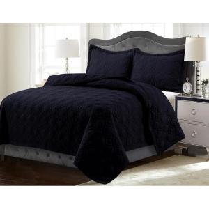 imageTribeca Living FLOQUILTTWBL Lyon Printed Oversized Geometric Quilt Set Twin Floral MultiBlack