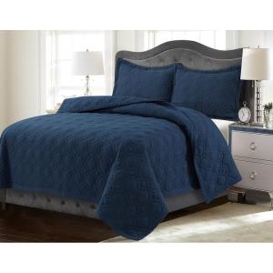 imageTribeca Living FLOQUILTTWBL Lyon Printed Oversized Geometric Quilt Set Twin Floral MultiEstate Blue