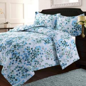 imageTribeca Living FLOQUILTTWBL Lyon Printed Oversized Geometric Quilt Set Twin Floral MultiLeaves Multi