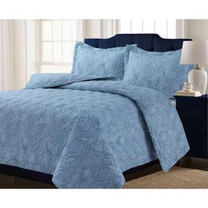 imageTribeca Living FLOQUILTTWBL Lyon Printed Oversized Geometric Quilt Set Twin Floral MultiPaisley Bluemulti
