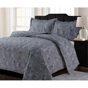 imageTribeca Living FLOQUILTTWBL Lyon Printed Oversized Geometric Quilt Set Twin Floral MultiPaisley Greymulti