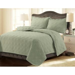 imageTribeca Living FLOQUILTTWBL Lyon Printed Oversized Geometric Quilt Set Twin Floral MultiSage Green