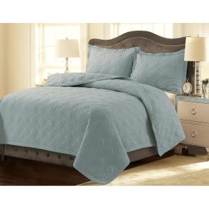 imageTribeca Living FLOQUILTTWBL Lyon Printed Oversized Geometric Quilt Set Twin Floral MultiSky Blue