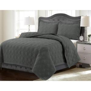 imageTribeca Living FLOQUILTTWBL Lyon Printed Oversized Geometric Quilt Set Twin Floral MultiSteel Grey