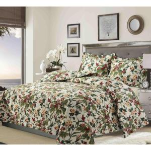 imageTribeca Living FLOQUILTTWBL Lyon Printed Oversized Geometric Quilt Set Twin Floral MultiTropical Garden Multi