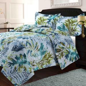 imageTribeca Living FLOQUILTTWBL Lyon Printed Oversized Geometric Quilt Set Twin Floral MultiTropical Rainforest Multi