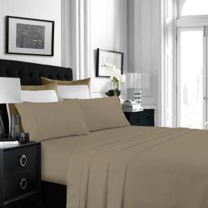 imageTribeca Living MF110DPSSCKPU Solid Deep Pocket Sheet Set California King PurpleTaupe