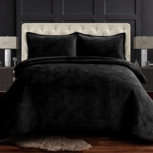 imageTribeca Living Oversized Velvet Quilt 2Piece Twin Bed Set 260GSM Soft Quilted Velvet Includes One Quilt ampamp One Sham CamelBlack