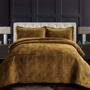 imageTribeca Living Oversized Velvet Quilt 2Piece Twin Bed Set 260GSM Soft Quilted Velvet Includes One Quilt ampamp One Sham CamelCamel