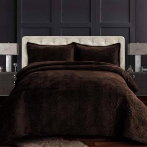 imageTribeca Living Oversized Velvet Quilt 2Piece Twin Bed Set 260GSM Soft Quilted Velvet Includes One Quilt ampamp One Sham CamelChocolate