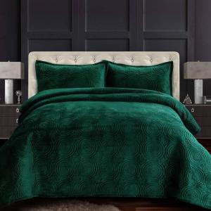 imageTribeca Living Oversized Velvet Quilt 2Piece Twin Bed Set 260GSM Soft Quilted Velvet Includes One Quilt ampamp One Sham CamelEmerald Green