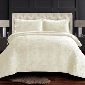 imageTribeca Living Oversized Velvet Quilt 2Piece Twin Bed Set 260GSM Soft Quilted Velvet Includes One Quilt ampamp One Sham CamelIvory