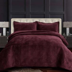 imageTribeca Living Oversized Velvet Quilt 2Piece Twin Bed Set 260GSM Soft Quilted Velvet Includes One Quilt ampamp One Sham CamelPlum