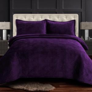 imageTribeca Living Oversized Velvet Quilt 2Piece Twin Bed Set 260GSM Soft Quilted Velvet Includes One Quilt ampamp One Sham CamelPurple
