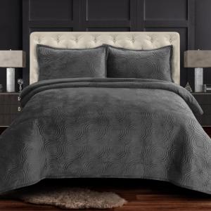 imageTribeca Living Oversized Velvet Quilt 2Piece Twin Bed Set 260GSM Soft Quilted Velvet Includes One Quilt ampamp One Sham CamelSmoke Grey