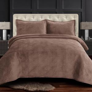 imageTribeca Living Oversized Velvet Quilt 2Piece Twin Bed Set 260GSM Soft Quilted Velvet Includes One Quilt ampamp One Sham CamelTaupe