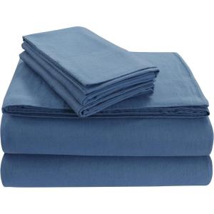 imageTribeca Living SOLFL170SSCKCH Solid 5Ounce Flannel Extra Deep Pocket Cal Chocolate California King Sheet SetDark Blue