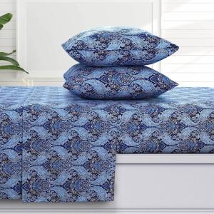 imageTribeca Living Solid Flannel Cal King Sheet Set Super Soft 100 Cotton Extra Deep Pockets NaturalBlue