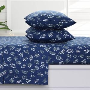 imageTribeca Living Solid Flannel Cal King Sheet Set Super Soft 100 Cotton Extra Deep Pockets NaturalDark Blue