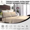 imageTribeca Living FLSOEDSS Luxury Solid Flannel Deep Pocket Sheet Set Cal King ChocolateIvory