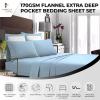 imageTribeca Living FLSOEDSS Luxury Solid Flannel Deep Pocket Sheet Set Cal King ChocolateSky Blue