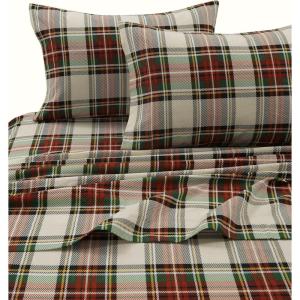 imageTribeca Living 100 Cotton Flannel Sheet Set  Deep Pocket 170GSM Ultra Soft ampamp Cozy Bedding for Winter Cal King Plaid MooseCharleston Plaid