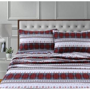 imageTribeca Living 100 Cotton Flannel Sheet Set  Deep Pocket 170GSM Ultra Soft ampamp Cozy Bedding for Winter Cal King Plaid MooseComfy Stripe