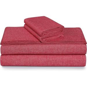 imageTribeca Living 100 Cotton Flannel Sheet Set  Deep Pocket 170GSM Ultra Soft ampamp Cozy Bedding for Winter Cal King Plaid MooseHeather Chili Pepper Red