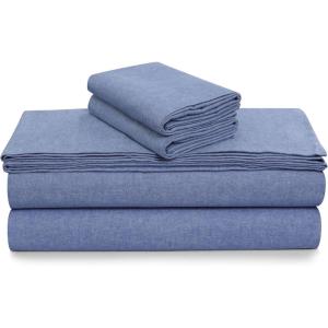 imageTribeca Living 100 Cotton Flannel Sheet Set  Deep Pocket 170GSM Ultra Soft ampamp Cozy Bedding for Winter Cal King Plaid MooseHeather Moonlight Blue