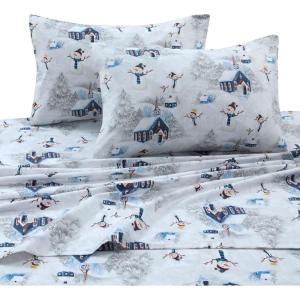 imageTribeca Living 100 Cotton Flannel Sheet Set  Deep Pocket 170GSM Ultra Soft ampamp Cozy Bedding for Winter Cal King Plaid MooseSnowman NavyRed