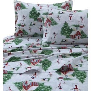 imageTribeca Living 100 Cotton Flannel Sheet Set  Deep Pocket 170GSM Ultra Soft ampamp Cozy Bedding for Winter Cal King Plaid MooseSnowman RedGreen