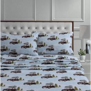 imageTribeca Living 100 Cotton Flannel Sheet Set  Deep Pocket 170GSM Ultra Soft ampamp Cozy Bedding for Winter Cal King Plaid MooseWinter Outing Blue