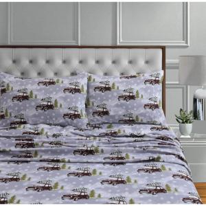 imageTribeca Living 100 Cotton Flannel Sheet Set  Deep Pocket 170GSM Ultra Soft ampamp Cozy Bedding for Winter Cal King Plaid MooseWinter Outing Grey