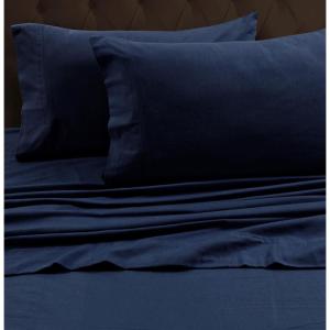 imageTribeca Living FLSOEDSS Luxury Solid Flannel Deep Pocket Sheet Set Cal King ChocolateDark Blue